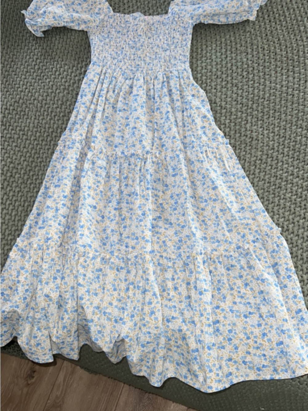 Pink Lily Pale Blue and Cream Floral Tiered Maxi Skirt